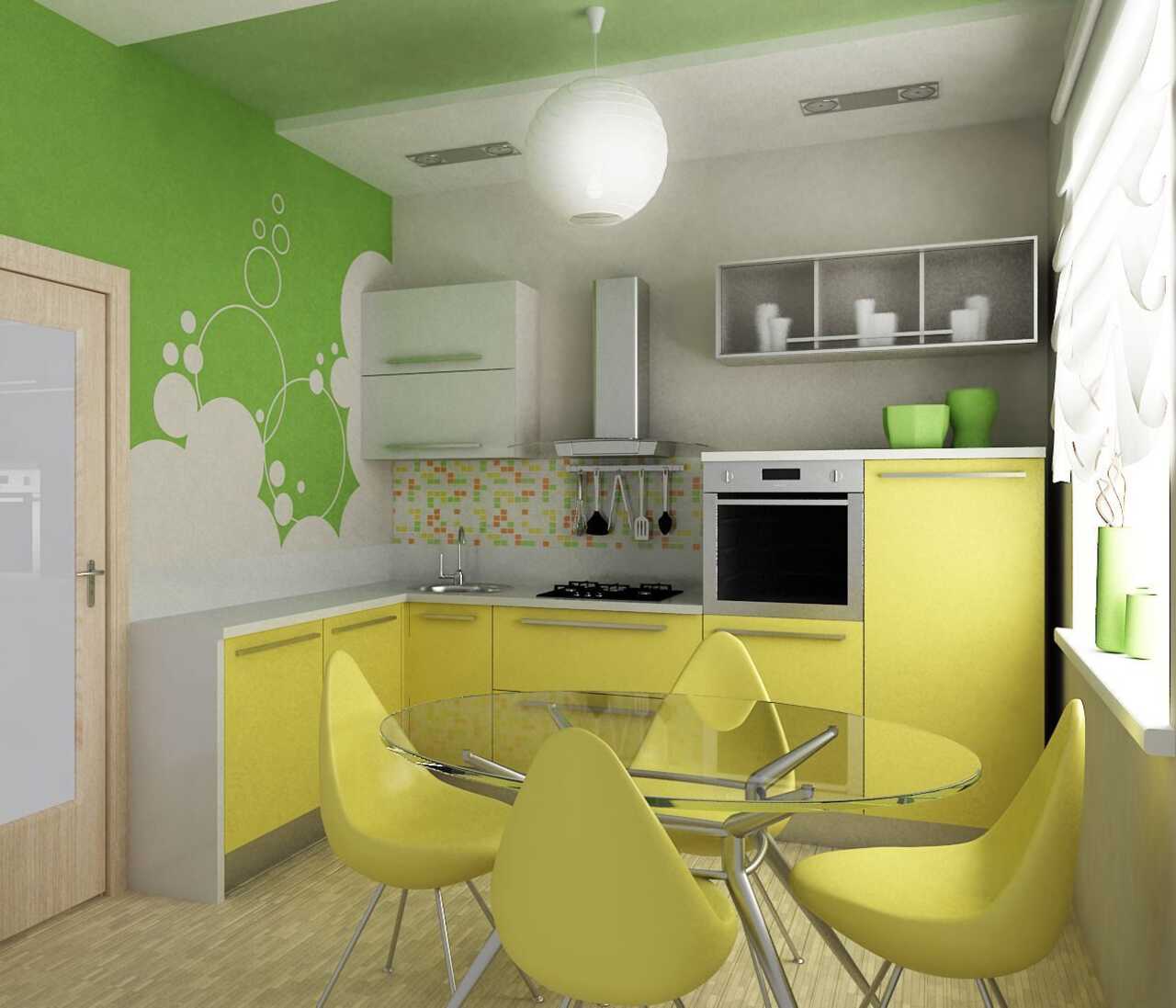 Ремонт кухни 8 кв. Интерьер маленькой кухни. Кухня в желто зеленом цвете. Кухня для хрущевки. Интерьер зеленой кухни маленькой.